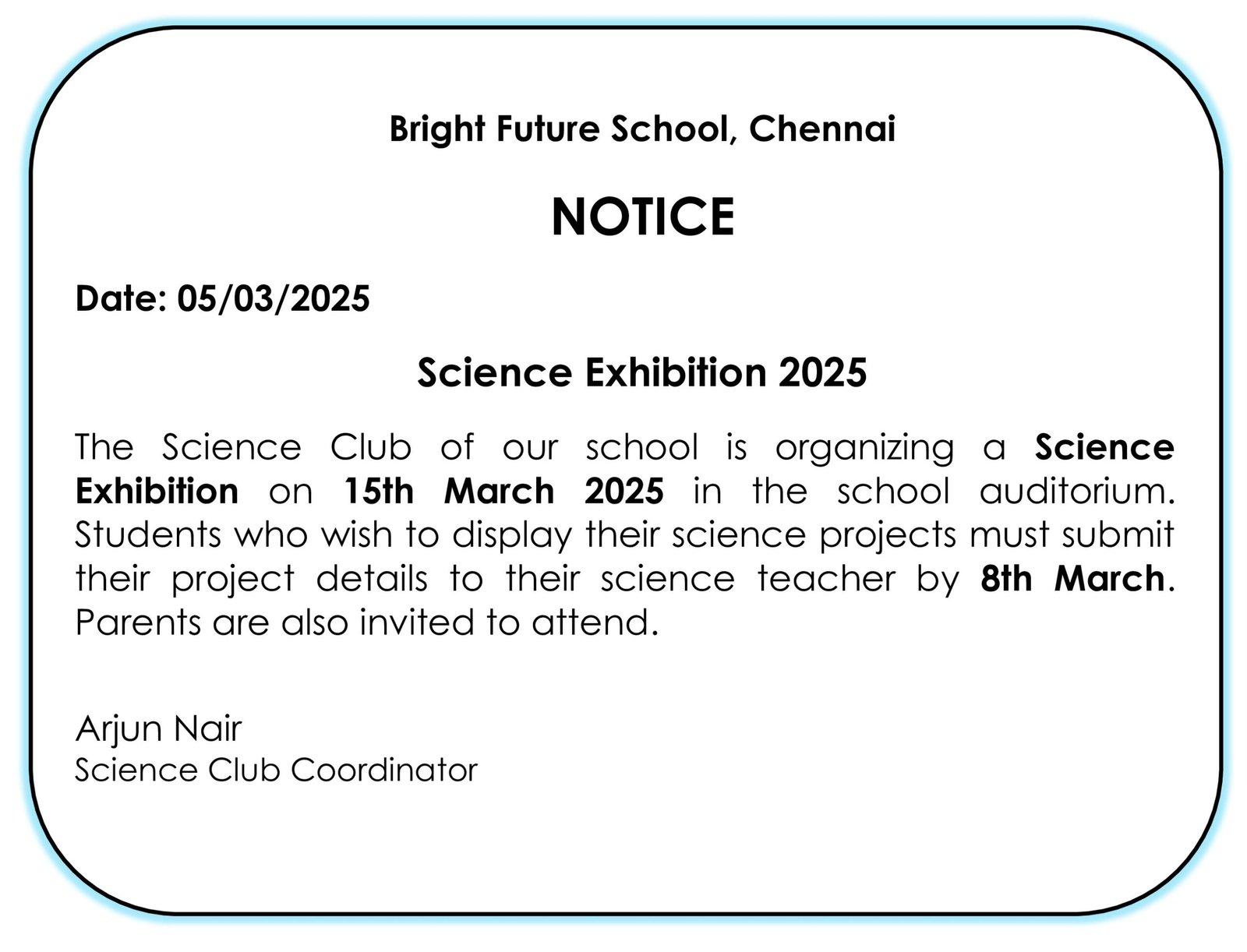 009-Notice Writing_Write a Notice regarding  'Science Exhibition'