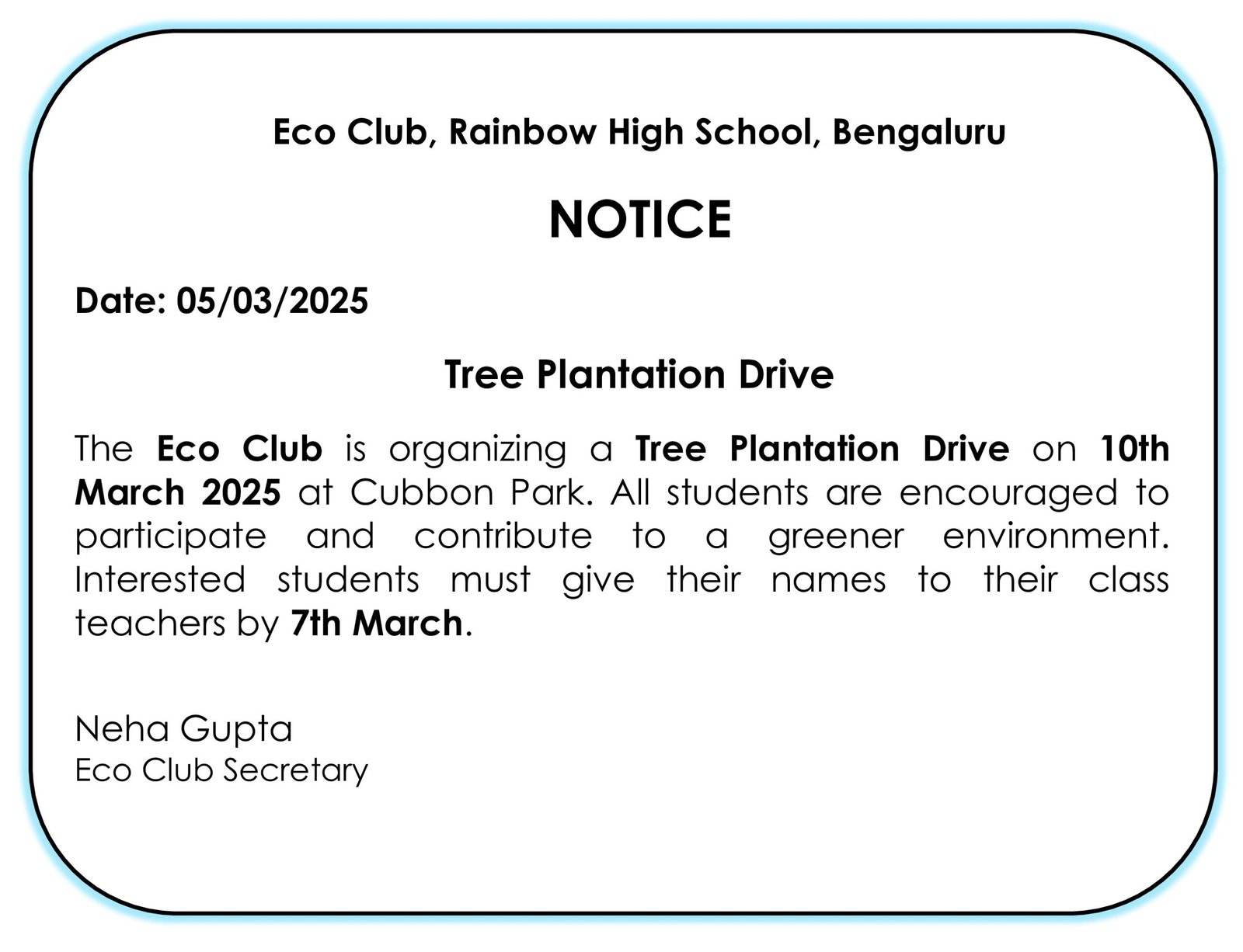 010-Notice Writing_Write a Notice regarding  'Tree-plantation drive'